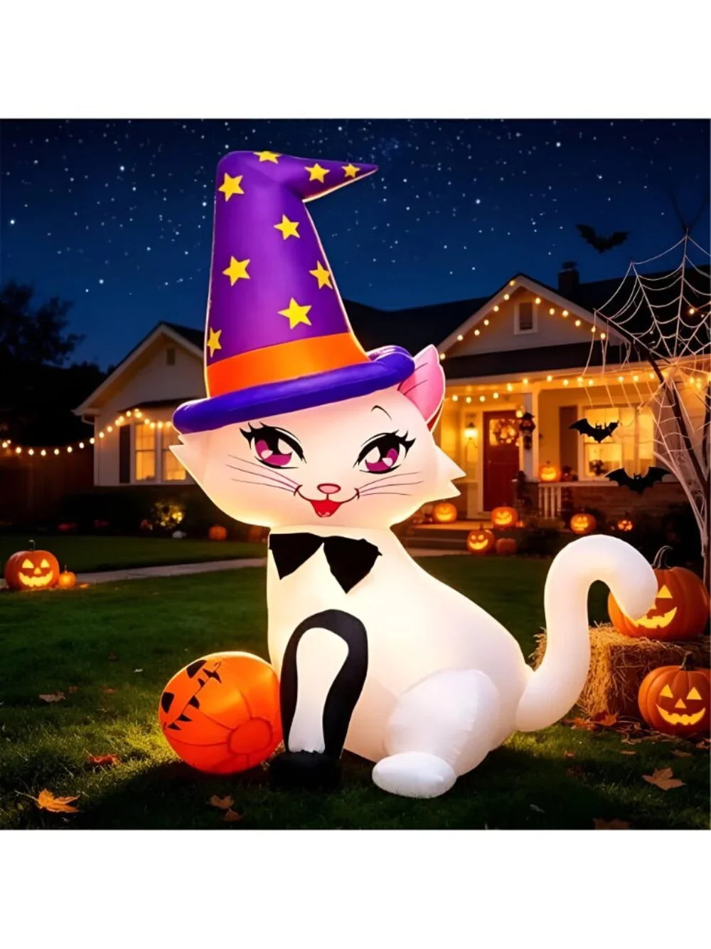 Halloween Inflatable Decoration 6FT Cat with Pumpkin for Harvest Decorations